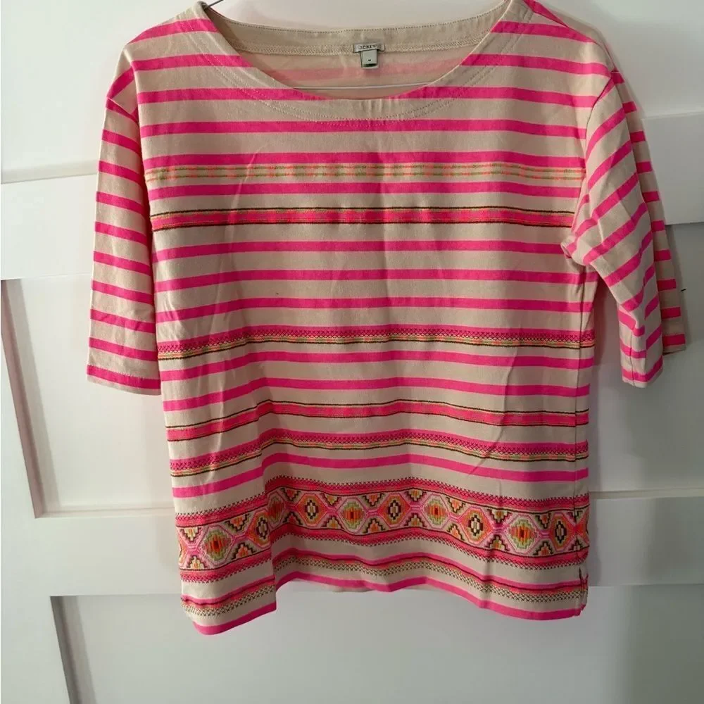 J. Crew Pink and Cream Striped Blouse